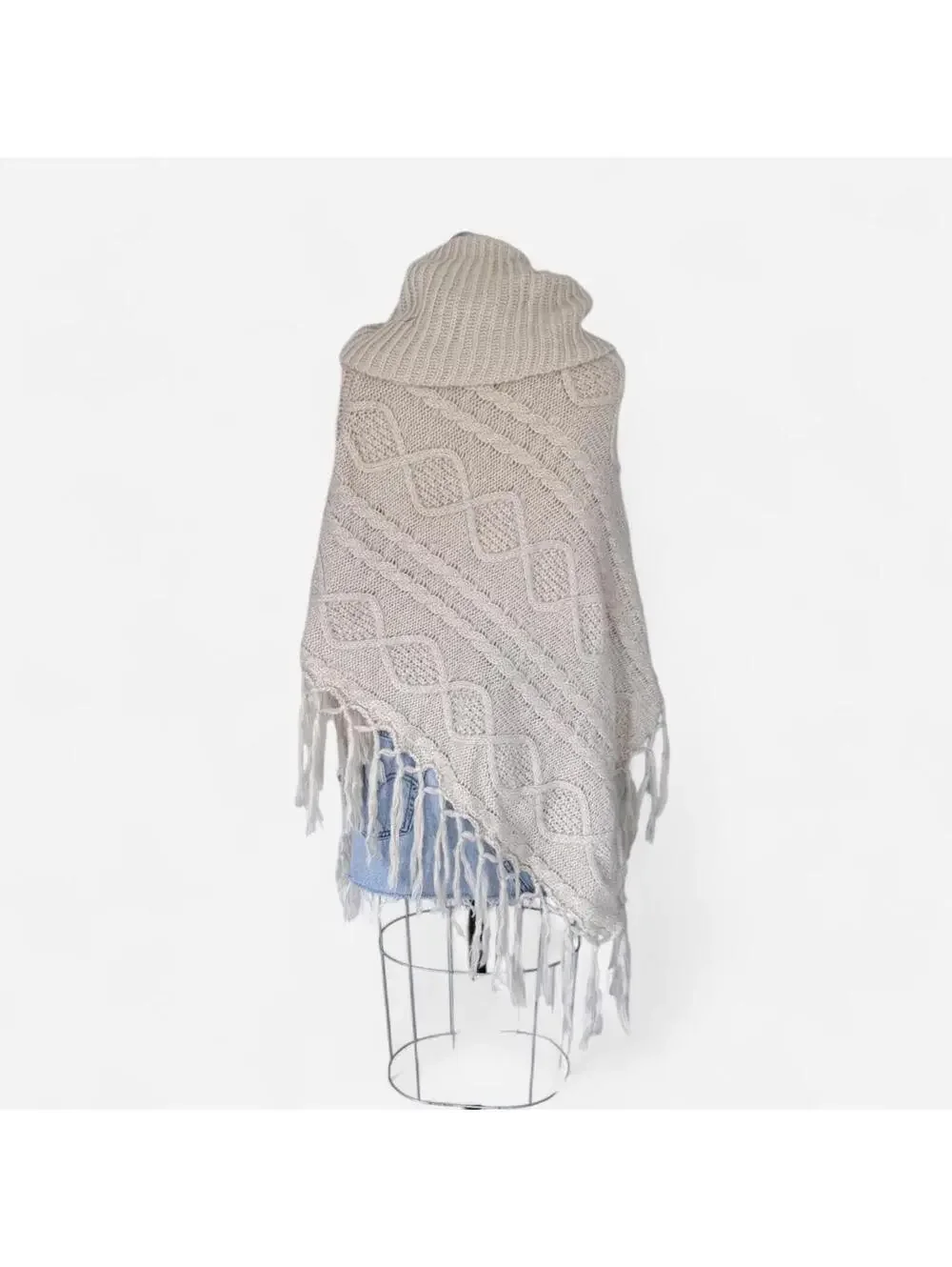 Tan Knit Fringe Poncho Boho Fairy Festival